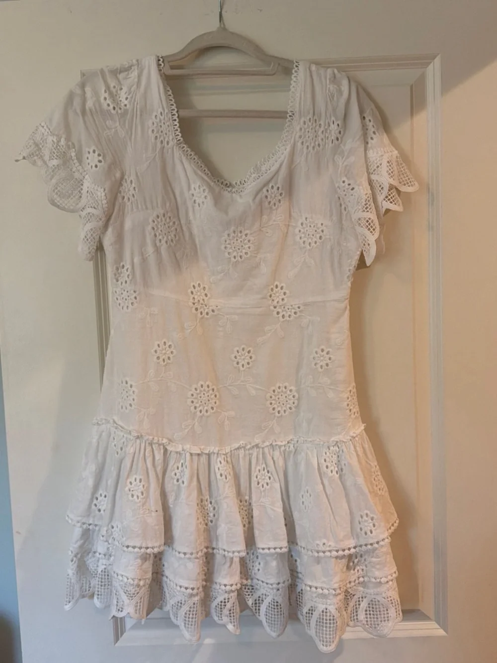O.P.T. Women's White Eyelet Flutter Sleeve Dress